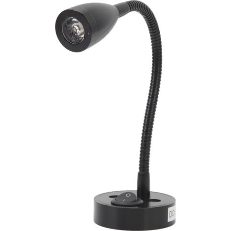 Lampe de chevet LED pour camping-car, pivotante à 360°, flexible et à col de cygne, pour applications 12 V à 24 V CC, bateaux, camping-cars, camions et voitures (noire). (1/5)