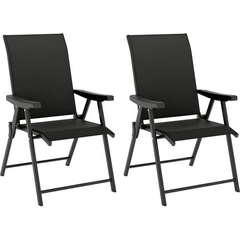 Outsunny Folding Garden Dining Chairs Set of 2 with Mesh Seat, Black