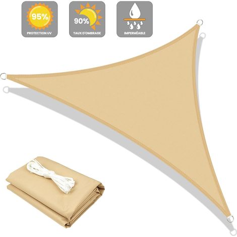 Voile d'ombrage Triangulaire Imperméable 3x3x4.25m Toile Ombrage avec 95% UV Protection pour Patio Extérieur Jardin Terrasse, Sable (1/5)