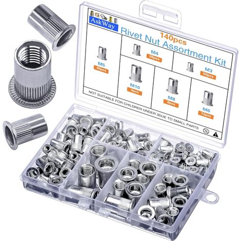 140 Stück Nietmuttern, Nietmuttern-Kombi-Set mit metrischem Einsatz, Aluminium-Flachkopf-Nietmuttern, geeignet für Automobil, Möbeldekoration, Blechmontage und Industrieprodukte (1/5)