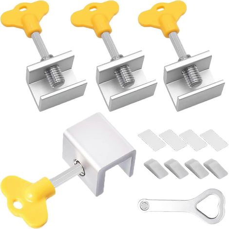 Verrous pour fenêtres et portes coulissantes (paquet de 4) Verrou de sécurité à vis réglable en aluminium pour rail de 8/17 à 5/8 po Verrous de fenêtre Butée de porte Verrou de sécurité avec clés( ) (1/5)