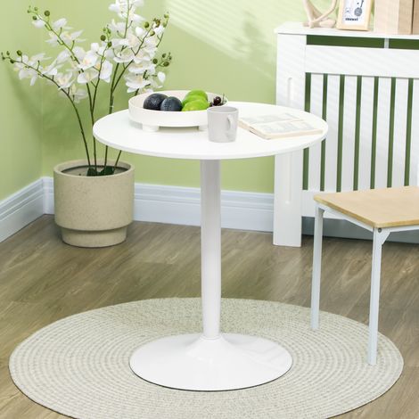 Table ronde pour 2 personnes - Ø70 x 75 cm - table de cuisine moderne avec base en acier et pieds antidérapants - blanc (1/4)