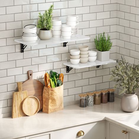 Lot de 2 tables pliantes murales, table murale rabattable en bois, pour cuisine, salle à manger, bureau, blanc brillant