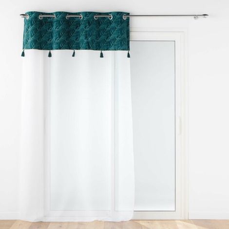 Voilage a oeillets 140 x 240 cm voile sablé + haut velours Palmina Bleu (1/3)