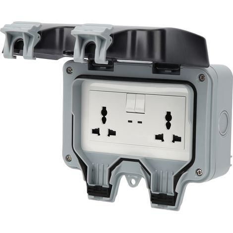Prise électrique murale extérieure étanche 2x3 prises + 2 interrupteurs, boîtier IP66, double sortie pour jardin et terrasse (1/5)