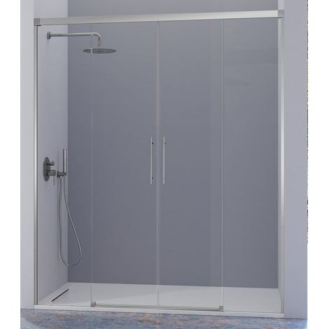 KASSANDRA URBAN Mampara Frente de Ducha 2 Fijos + 2 Puertas Correderas Plata Brillo Transparente - Medida: 156-160 cm - ref: UR1001616S200156 (1/2)