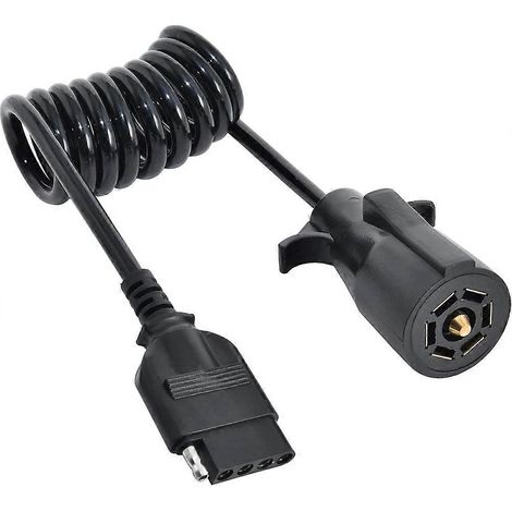 Adaptateur de prise de remorque spiralée 7 broches rondes vers 5 broches plates pour camping-car, bateau, remorque ou camion. (1/3)