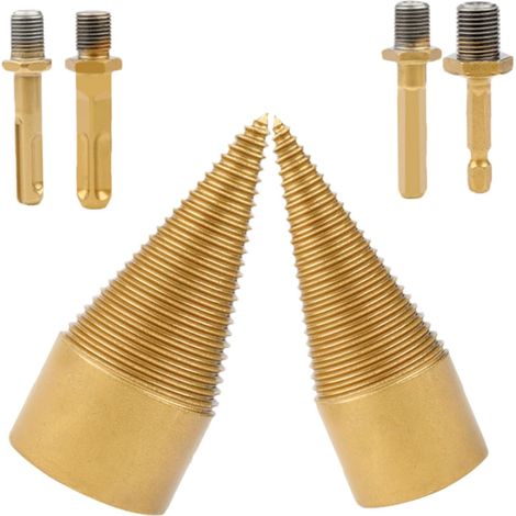 Foret Conique à Fendre le Bois, Lot de 6 Set de Set de Pièces, Revêtement Titane, de Durcissement, pour Bûches de Chauffage au Camping (1/5)
