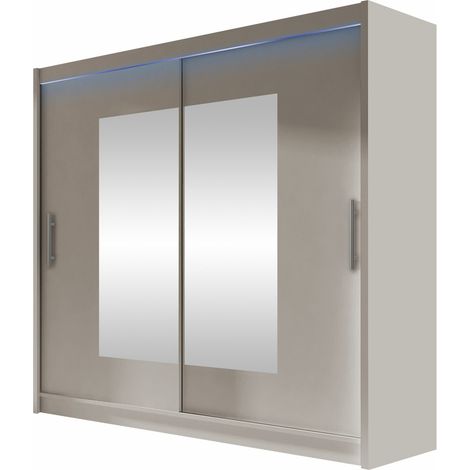 Armario Closico Pallor VII, Cachemira, 215x180x58cm, Puertas de armario: Correderas, Número de estantes: 5, LED