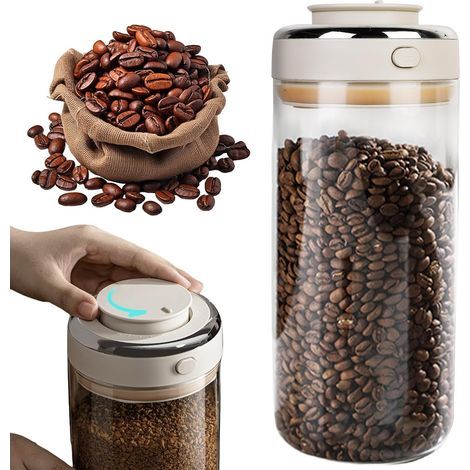 Contenitore ermetico per caffè: contenitore da 1700 ml con valvola di erogazione e indicatore di data, contenitore sottovuoto trasparente per chicchi di caffè, frutta secca, cacao e foglie di tè. (1/5)