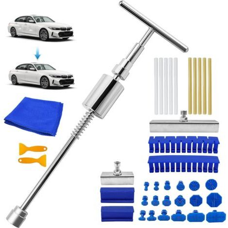 BUNTHAUS 34 Pièces Kit Debosselage sans Peinture, Outil Débosselage sans Peinture Kit Débosselage Carrosserie, Kit Débosselage Ventouse, pour Voiture, Réfrigérateur, Moto Corps, Porte