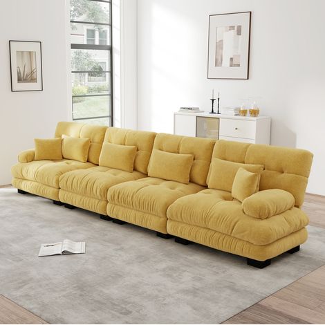Canapé modular de esquina 4 plazas chenilla amarilla con asiento profundo y reposabrazos acolchados (1/5)