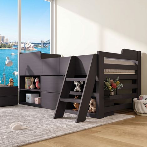 Audreamy Oakley Mid Sleeper Bed Black for Kids Single with Storage (1/5)