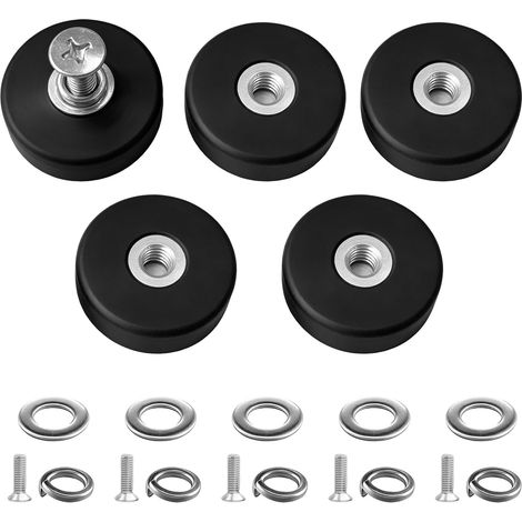 Lot de 5 aimants avec filetage de 22 mm - Aimant caoutchouté - Force d'adhérence 5,5 kg - Avec vis M4 - Rondelles - Anti-rayures - Antidérapant - Pas de perçage - Idéal pour bandes lumineuses LED (1/5)