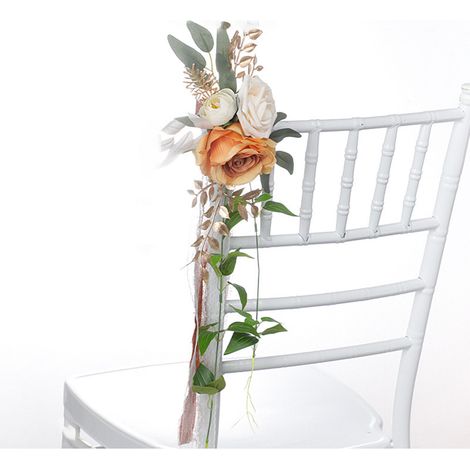 Fleur artificielle décorative pour dossier de chaise, pour allée de mariage, fête en plein air, Orange blanc (1/5)