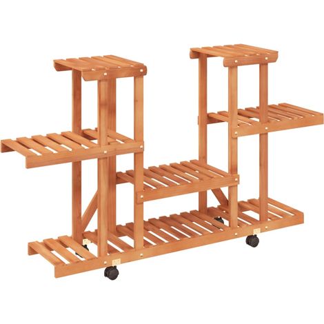 Support à fleurs meuble plante avec roues 110 x 25 x 78 cm bois massif de sapin marron (1/5)