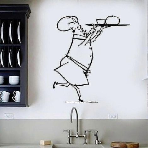 Papier peint autocollant pour cuisine avec chef barbu (dessin animé) - Décoration murale pour la maison