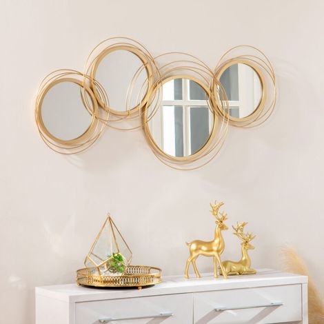 Ensemble de 4 Miroirs Ronds pour Décoration Murale, Métal , Chambre et Couloir, Œuvre d'Art Moderne ,Doré (1/4)