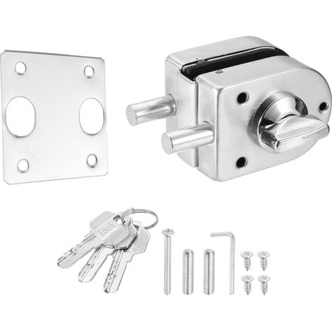 Serrure pour porte en verre, serrure pour porte en verre sans cadre en acier inoxydable 304, type à simple battant, épaisseur 10-12 mm, verrouillable de l'intérieur, 3 clés, convient aux salles de bai (1/4)