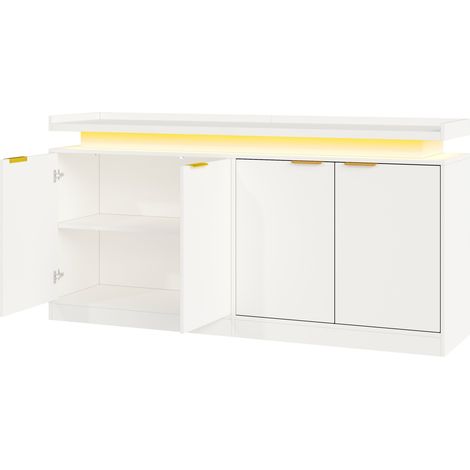 Aparador blanco de MDF con 4 puertas e iluminación LED RGB, 160 x 39 x 83 cm (1/5)