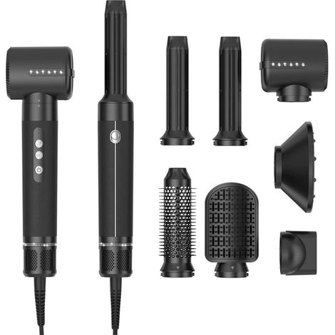 TrAdE Shop Traesio - Asciugacapelli Spazzola Phon Professionale Con Diffusore 7 In 1 Capelli Ricci Lisci -