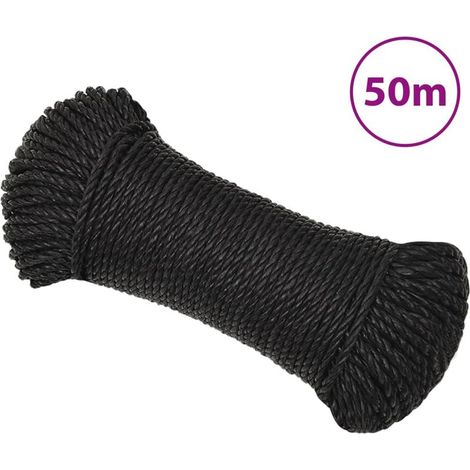 Corde de travail noire, 6 mm, 50 m, polypropylène (1/5)