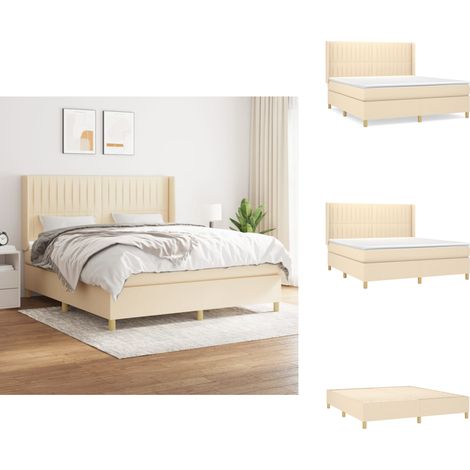 Boxspringbett mit Matratze Creme 180x200 cm Stoff - Boxspringbett - Doppelbett - Cremefarbenes Bett - Bettenrahmen - Lattenrost (1/5)