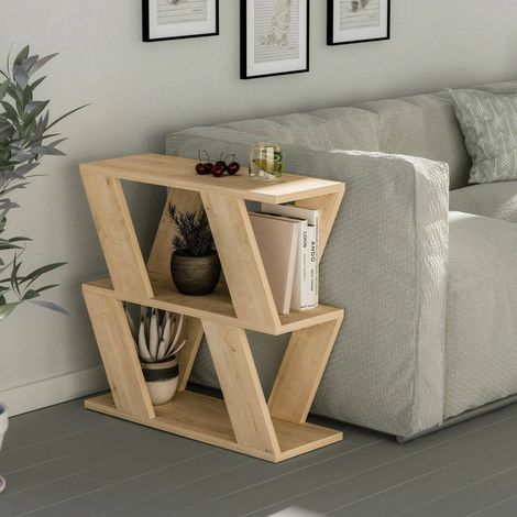 Dmora - Wohnzimmertisch Dpipiton, Niedriger Wohnzimmertisch, Kaffeeregal, Couchtisch für Sofa, 60x22h57 cm, Eiche (1/3)