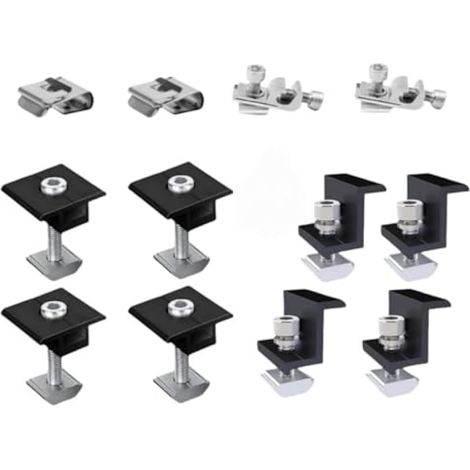 Lot de 12 fixations pour panneaux solaires, fixations d'extrémité et centrales en aluminium pour modules PV de 30 à 45 mm, supports de qualité marine pour installation sur toit de yacht (1/5)