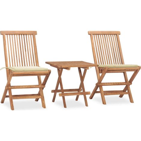 3-tlg. Garten-Essgruppe mit Kissen Klappbar Massivholz Teak
