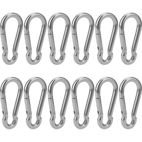 Lot de 12 mousquetons M8 en Acier Inoxydable, 80 x 40 mm, Pince à Ressort en Acier Inoxydable 304, mousquetons pour Camping, pêche (1/5)