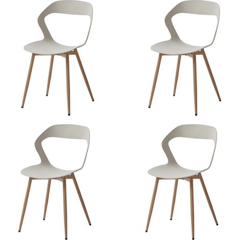Esszimmerstühle 4er Set, skandinavischer Stil, Kunststoff mit Holzmetallbeinen, Beige (1/5)
