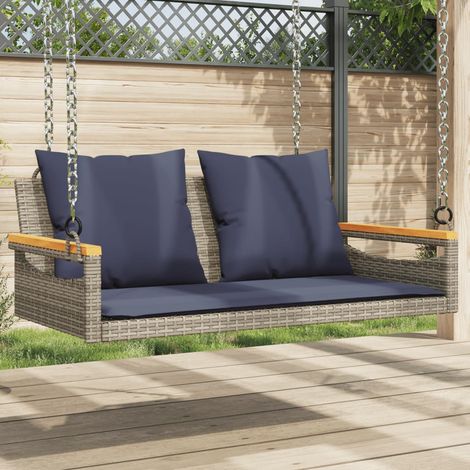Hängebank mit Kissen Grau 109x62x40 cm Poly Rattan