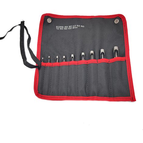 9 pezzi di punzone per pelle da 2,5-10 mm, punzone per pelle rotondo in acciaio cavo per cinture, orologi, guarnizioni con borsa portaoggetti - Nero