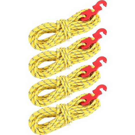 4 Cordes de Tente Réfléchissantes avec Mousquetons et Anneaux en S pour Tente de Camping (Jaune)