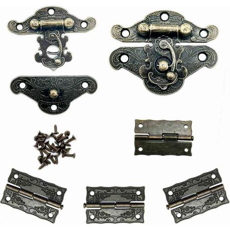 2 Pièces de Serrure de Boîte à Bijoux de Décoration D'armoire de Meubles de Conception Antique Vintage et 4 Pièces de Charnière Vintage, avec Suffisamment de Vis de Couleur Bronze