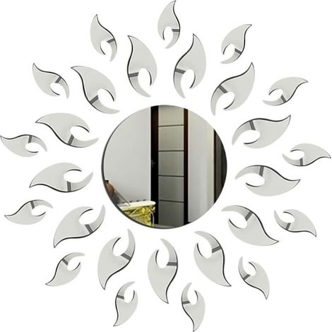 3D Miroir de Tournesol Stickers,Tournesol Autocollants Muraux Amovibles Etiquette Autocollante Acrylique Miroirs Stickers,Décoration Murale pour Salon, Chambre à Coucher, Décoration de Ferme Argent (1/4)