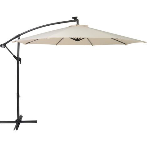 LED Ausleger-Sonnenschirm 3m – Creme Ampelschirm Garten Terrasse