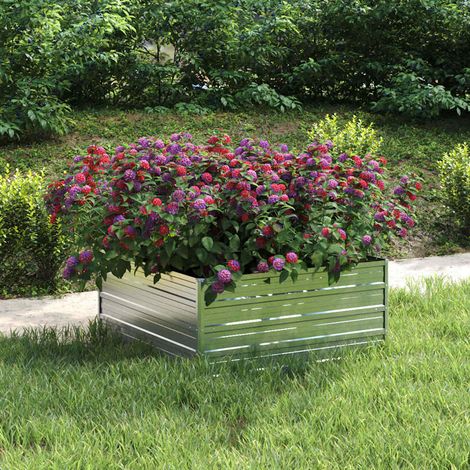 Lit surélevé de jardin 100x100x45 cm Acier galvanisé Argenté (1/5)