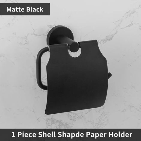 Porte-papier toilette mural en acier inoxydable (noir mat), porte-rouleau chromé poli avec couvercle, accessoires de salle de bain en or brossé (1/5)