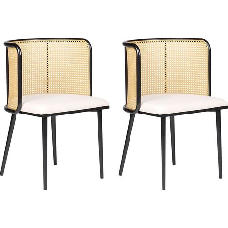Set di 2 sedie da pranzo con seduta in tessuto e struttura in metallo nero effetto legno con intreccio viennese Kobuk