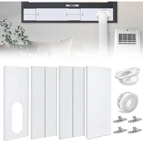 Plaque Fenêtre Climatiseur, 4 Pièces kit Fenêtre Climatiseur Mobile, Mobile, Kit Fenetre pour Climatiseur Mobile, Tuyau d'Évacuation d'Air 13/15cm, Plaque Détanchéité de Fenêtre Réglable (1/5)