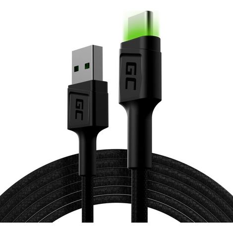 Green cell cable ray usb a - usb c led verde 2m qc 30 carga rapida (1/4)