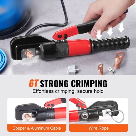 Pinces à sertir hydrauliques 6T avec 9 matrices AWG12-2/0, coffret câble cuivre alu, coupe-fil, gants, 10 bagues cuivre, 8 gaines thermorétrécissables (1/5)