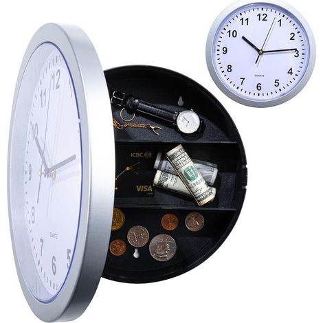 Coffre-fort dissimulé, horloge (argent) secrètement cachée pour objets de valeur