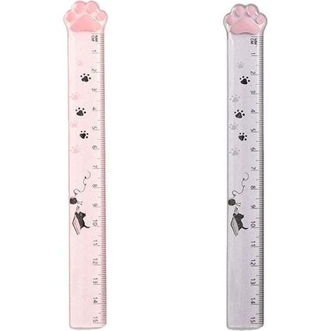 2pcs règle de griffe de chat 15cm-règle étudiant créatif papeterie-mesure règle transparente (rose + gris) (1/2)