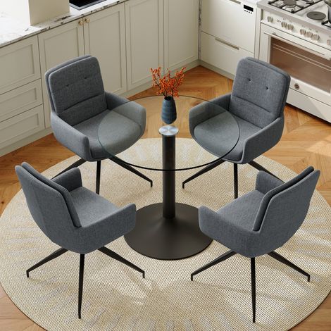 DESMIU Table de salle à manger ronde avec 4 chaises pivotantes, structure en métal, pour salle à manger, noir et gris foncé, Ø 85 × 76 cm (1/5)