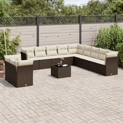 vidaXL Salon de jardin avec coussins 12 pcs marron résine tressée (1/5)