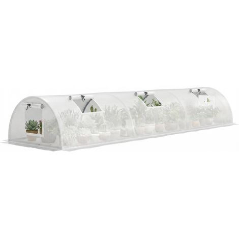 Serre tunnel en aluminium avec fenêtre en filet, résistante aux UV, film plastique, 300 x 80 x 45 cm, blanche (1/5)