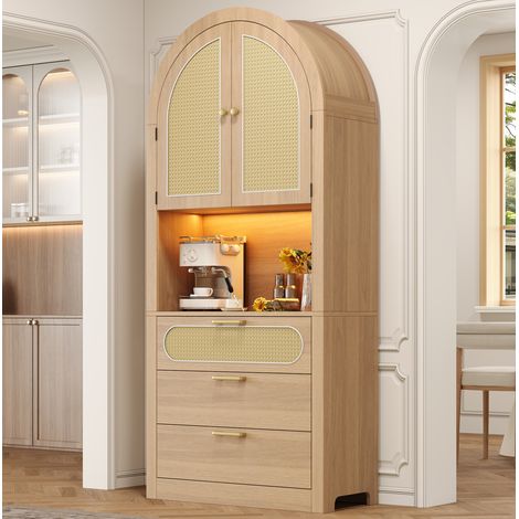 Schrank 80/35/180 cm mit Rattantüren, LED und viel Stauraum (1/5)